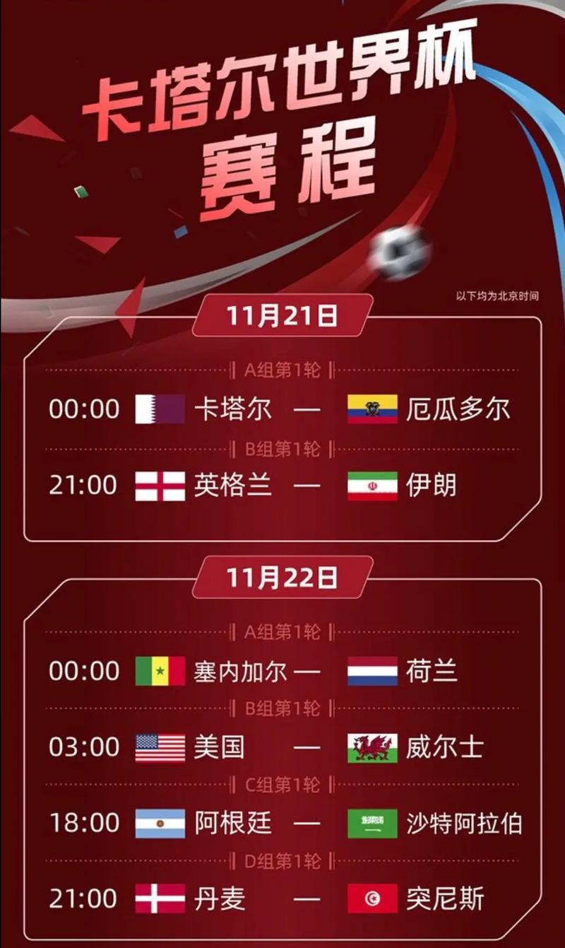 卡塔尔世界杯赛程时间表